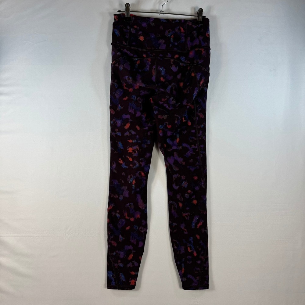 Athleta Rainier Leopard Tight Purple Orange Animal Print Leggings XS Pocket Warm